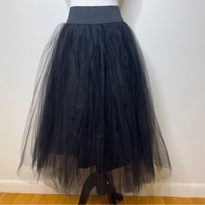 Black Tulle A-Line Midi Skirt Fully Lined Elastic Waist Sz Small